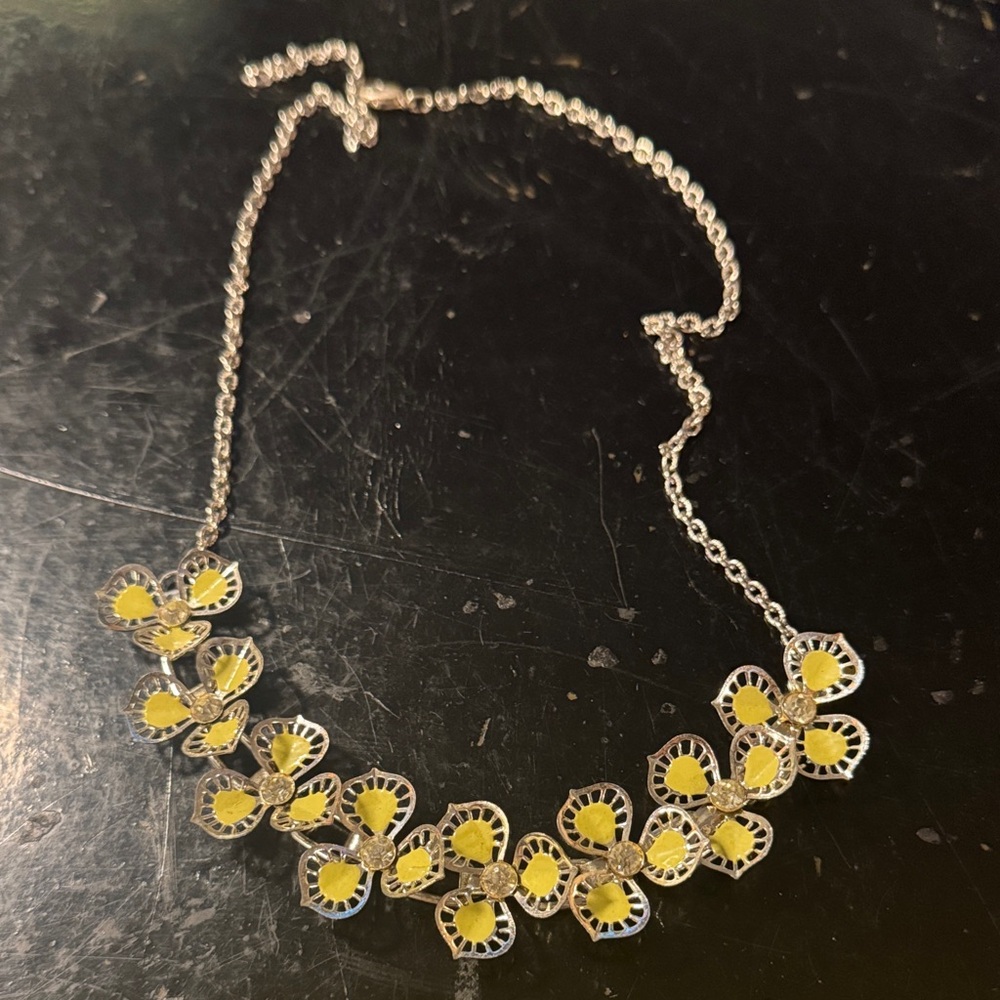 Vintage Lacey Enamel and Rhinestones Floral Necklace